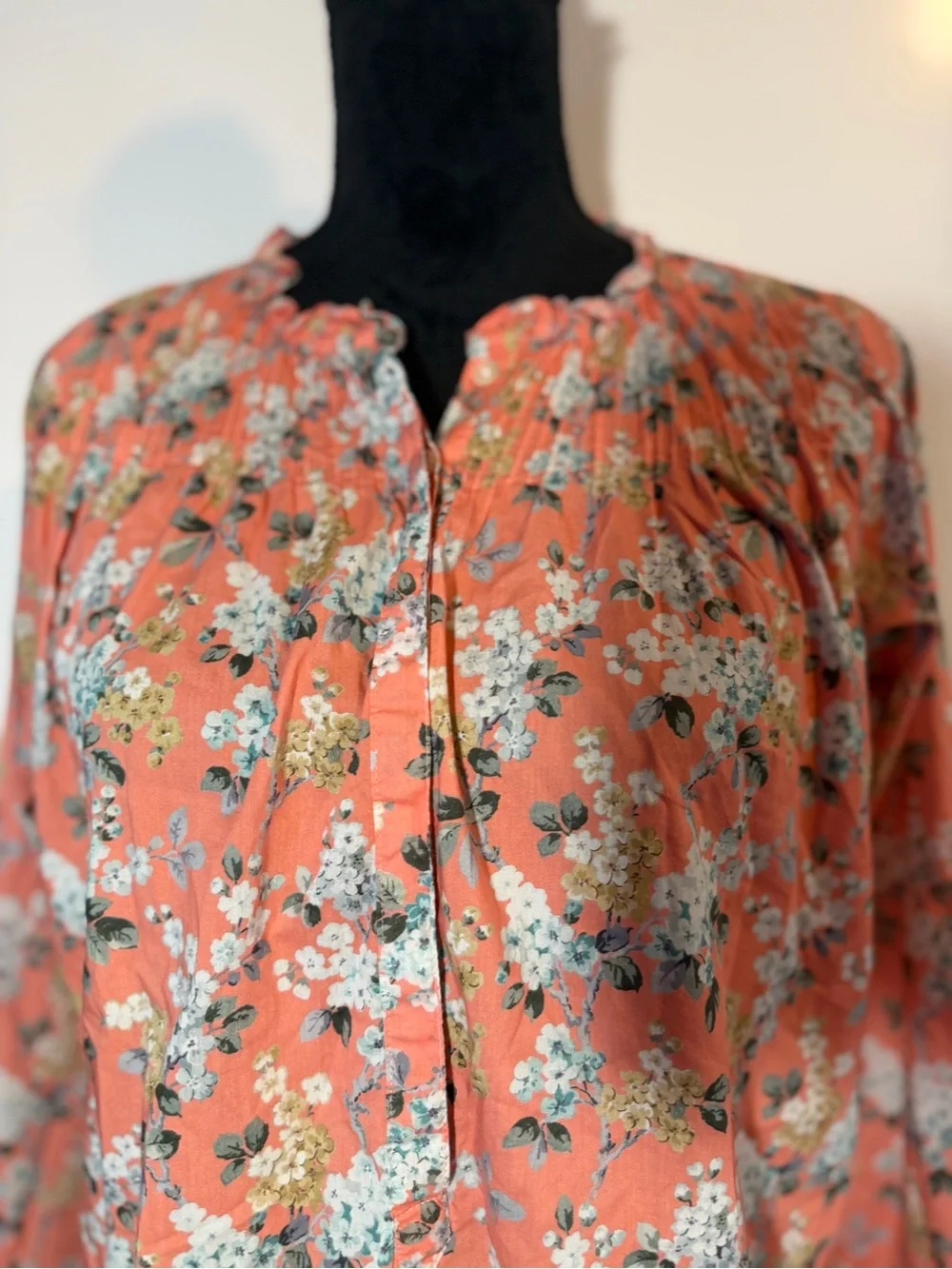 J. Crew Liberty Arts Fabric Coral Floral Button-Front Blouse
